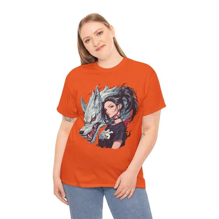 Anime Gangsta Wolf Princess Unisex Heavy Cotton Tee - Orange - S - Anime Gangsta Wolf Princess Unisex Heavy Cotton Tee - Tatoo Tee