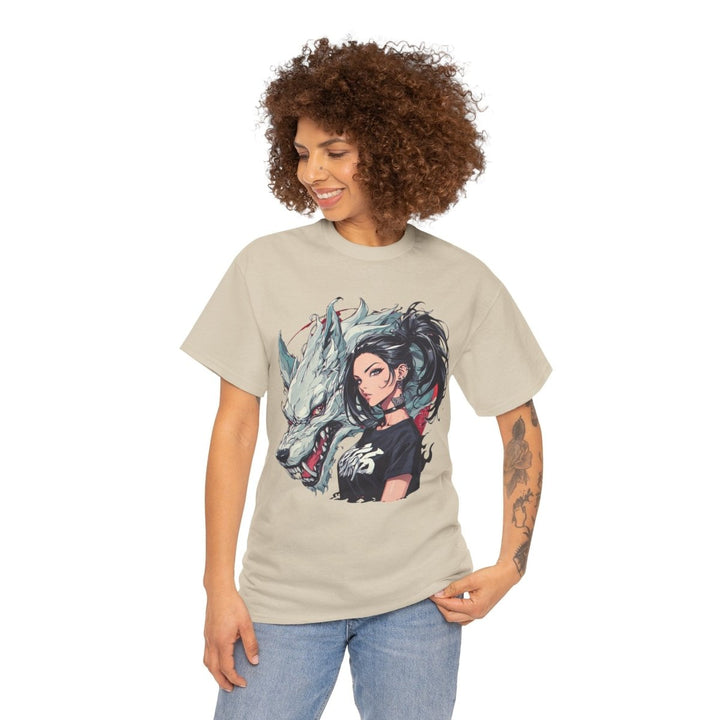 Anime Gangsta Wolf Princess Unisex Heavy Cotton Tee - Sand - S - Anime Gangsta Wolf Princess Unisex Heavy Cotton Tee - Tatoo Tee