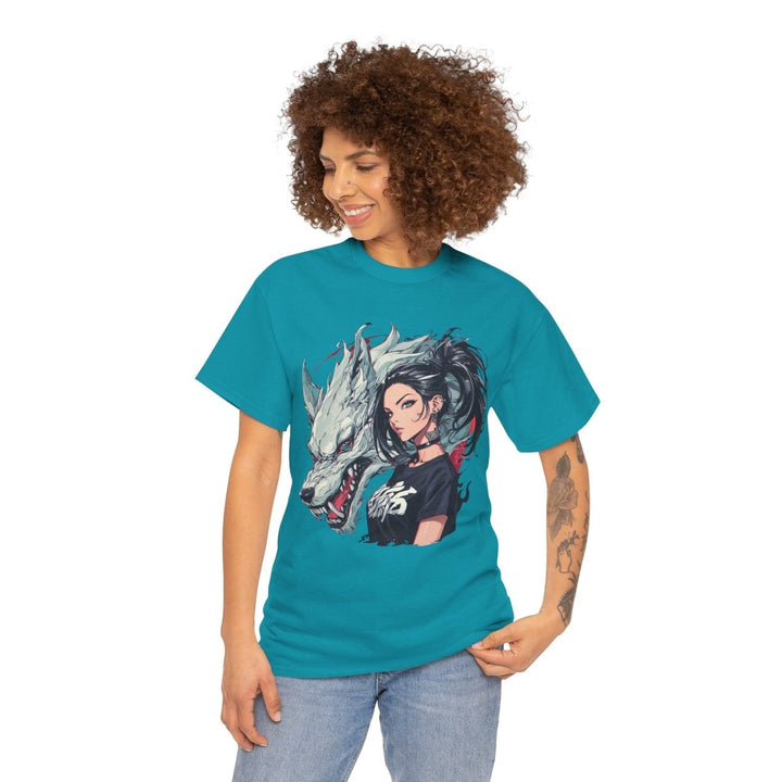 Anime Gangsta Wolf Princess Unisex Heavy Cotton Tee - Tropical Blue - S - Anime Gangsta Wolf Princess Unisex Heavy Cotton Tee - Tatoo Tee