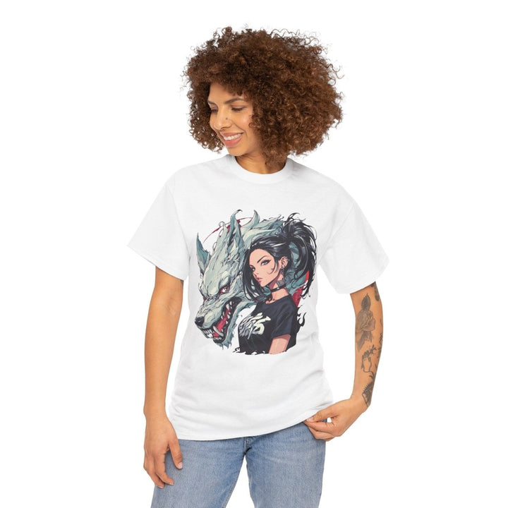 Anime Gangsta Wolf Princess Unisex Heavy Cotton Tee - White - S - Anime Gangsta Wolf Princess Unisex Heavy Cotton Tee - Tatoo Tee