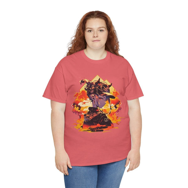Anime Girl Unisex Heavy Cotton Tee - Coral Silk - S - Anime Girl Unisex Heavy Cotton Tee - Tatoo Tee