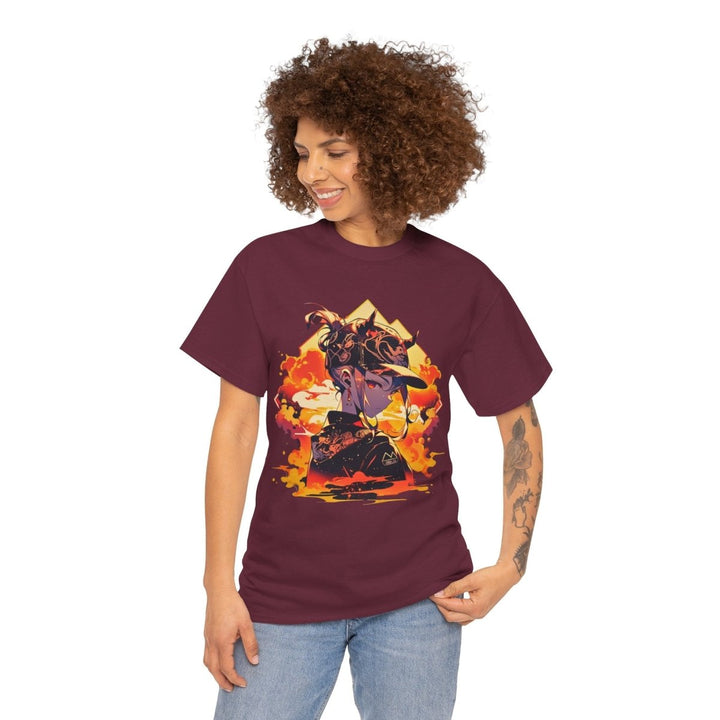 Anime Girl Unisex Heavy Cotton Tee - Heliconia - S - Anime Girl Unisex Heavy Cotton Tee - Tatoo Tee