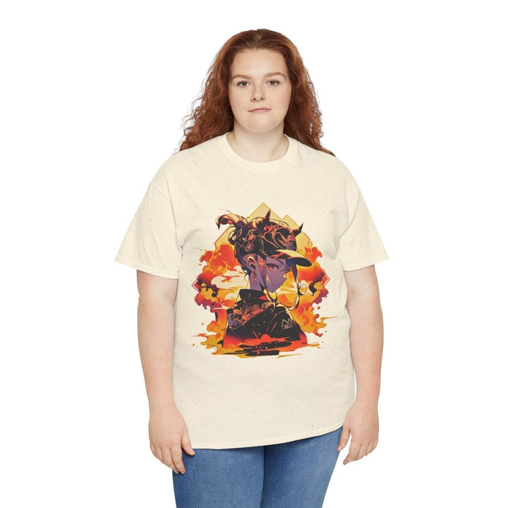 Anime Girl Unisex Heavy Cotton Tee - Natural - S - Anime Girl Unisex Heavy Cotton Tee - Tatoo Tee