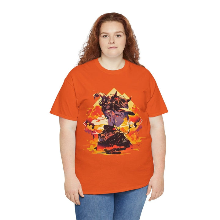 Anime Girl Unisex Heavy Cotton Tee - Orange - S - Anime Girl Unisex Heavy Cotton Tee - Tatoo Tee