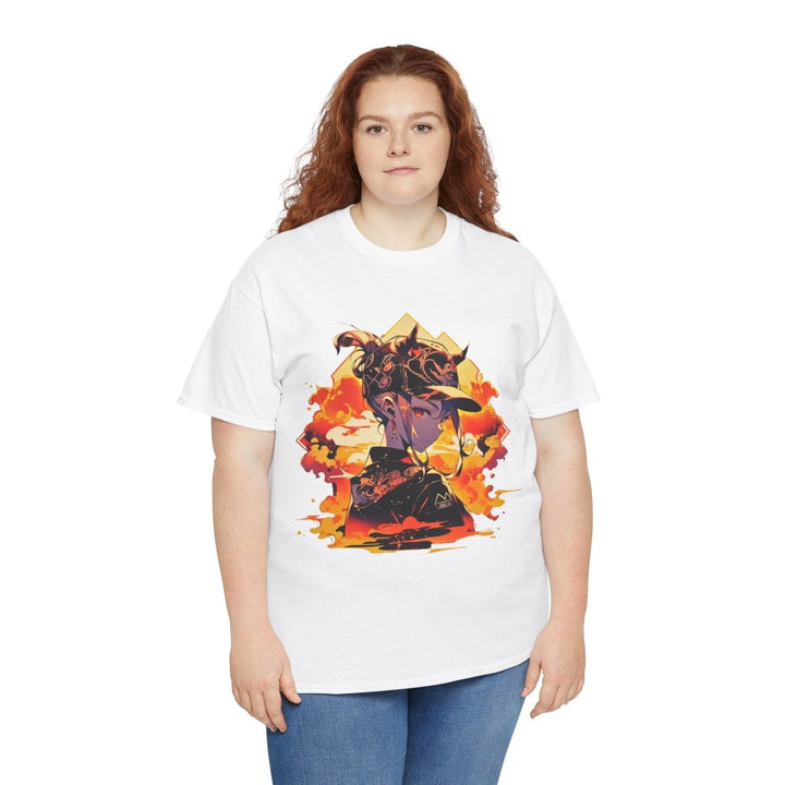 Anime Girl Unisex Heavy Cotton Tee - White - S - Anime Girl Unisex Heavy Cotton Tee - Tatoo Tee