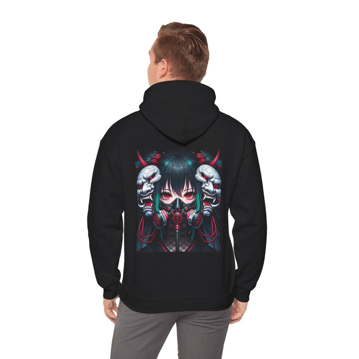 Anime Girl With Oni Mask Unisex Hoodie - Black - S - Anime Girl With Oni Mask Unisex Hoodie - Tatoo Tee