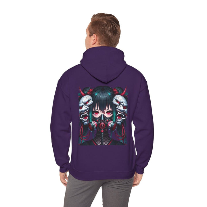 Anime Girl With Oni Mask Unisex Hoodie - Purple - S - Anime Girl With Oni Mask Unisex Hoodie - Tatoo Tee