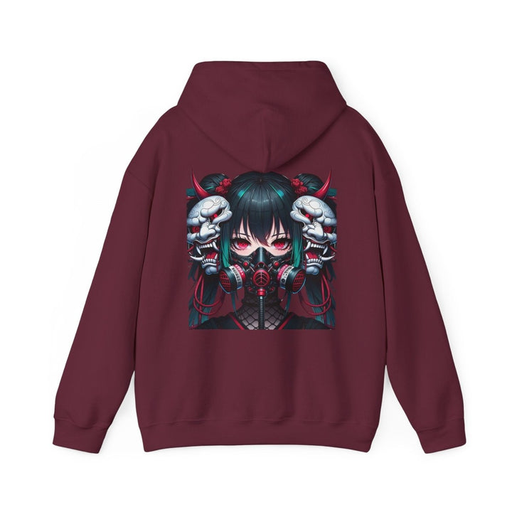 Anime Girl With Oni Mask Unisex Hoodie - Red - S - Anime Girl With Oni Mask Unisex Hoodie - Tatoo Tee