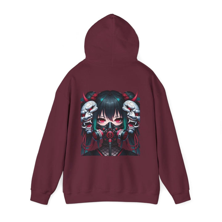 Anime Girl With Oni Mask Unisex Hoodie - Red - S - Anime Girl With Oni Mask Unisex Hoodie - Tatoo Tee