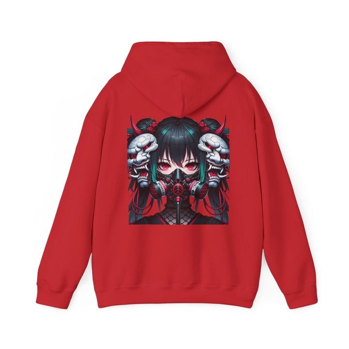 Anime Girl With Oni Mask Unisex Hoodie - Red - S - Anime Girl With Oni Mask Unisex Hoodie - Tatoo Tee