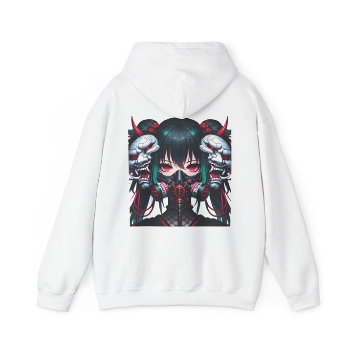 Anime Girl With Oni Mask Unisex Hoodie - Red - S - Anime Girl With Oni Mask Unisex Hoodie - Tatoo Tee