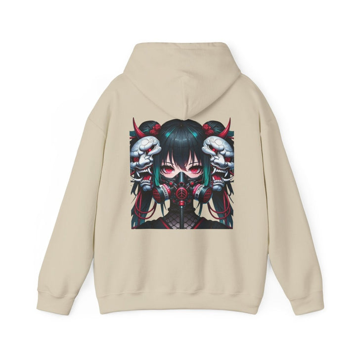 Anime Girl With Oni Mask Unisex Hoodie - Red - S - Anime Girl With Oni Mask Unisex Hoodie - Tatoo Tee