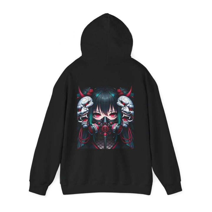 Anime Girl With Oni Mask Unisex Hoodie - Red - S - Anime Girl With Oni Mask Unisex Hoodie - Tatoo Tee