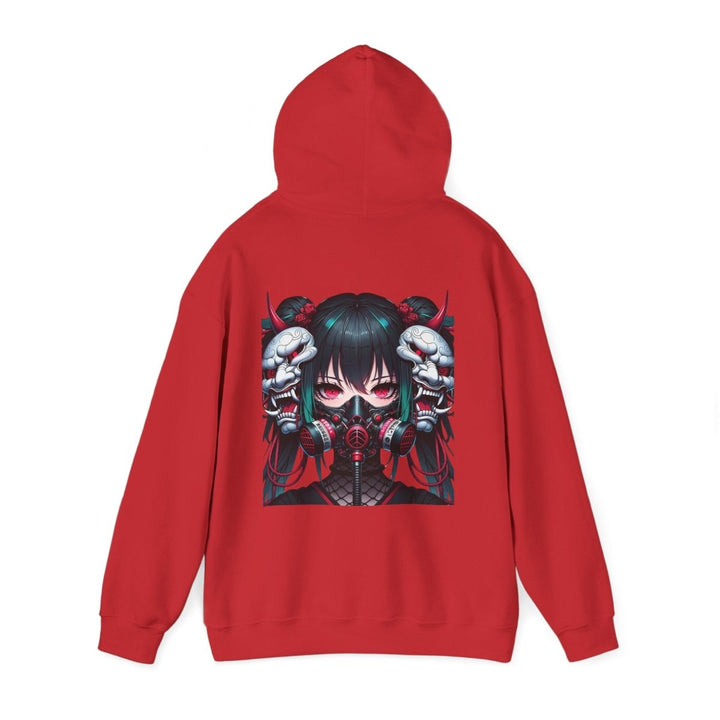 Anime Girl With Oni Mask Unisex Hoodie - Red - S - Anime Girl With Oni Mask Unisex Hoodie - Tatoo Tee