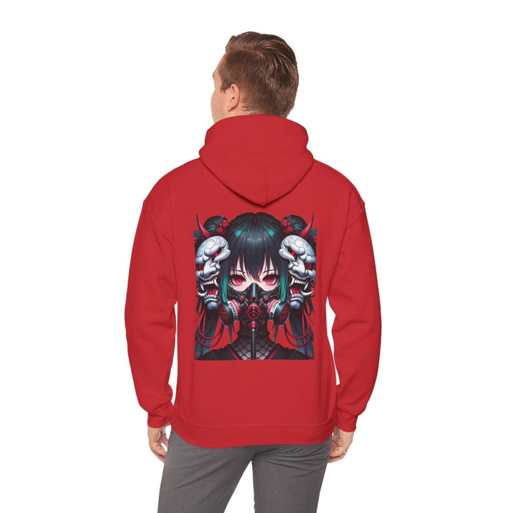 Anime Girl With Oni Mask Unisex Hoodie - Red - S - Anime Girl With Oni Mask Unisex Hoodie - Tatoo Tee