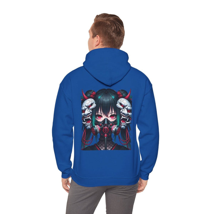 Anime Girl With Oni Mask Unisex Hoodie - Royal - S - Anime Girl With Oni Mask Unisex Hoodie - Tatoo Tee