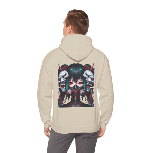 Anime Girl With Oni Mask Unisex Hoodie - Sand - S - Anime Girl With Oni Mask Unisex Hoodie - Tatoo Tee