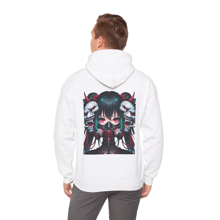 Anime Girl With Oni Mask Unisex Hoodie - White - S - Anime Girl With Oni Mask Unisex Hoodie - Tatoo Tee