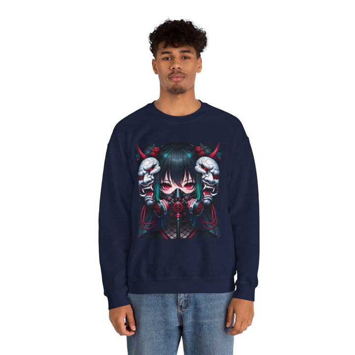 Anime Girl With Oni Mask Unisex Sweatshirt - S - Antique Cherry Red - Anime Girl With Oni Mask Unisex Sweatshirt - Tatoo Tee
