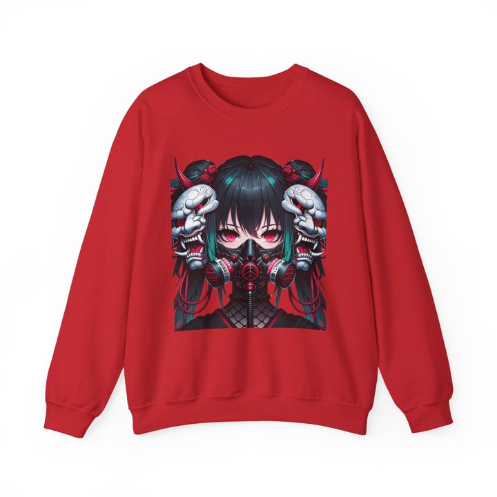 Anime Girl With Oni Mask Unisex Sweatshirt - S - Antique Cherry Red - Anime Girl With Oni Mask Unisex Sweatshirt - Tatoo Tee