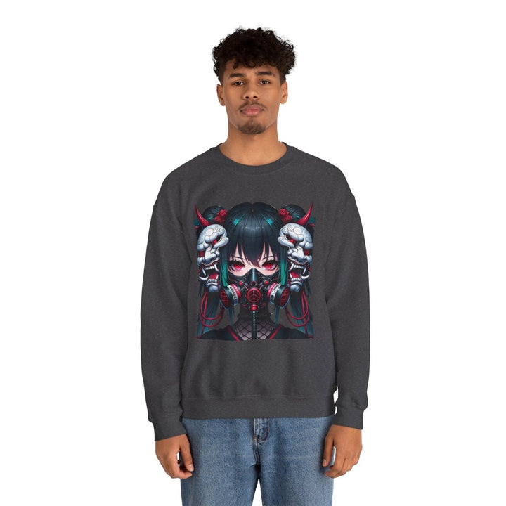 Anime Girl With Oni Mask Unisex Sweatshirt - S - Antique Cherry Red - Anime Girl With Oni Mask Unisex Sweatshirt - Tatoo Tee