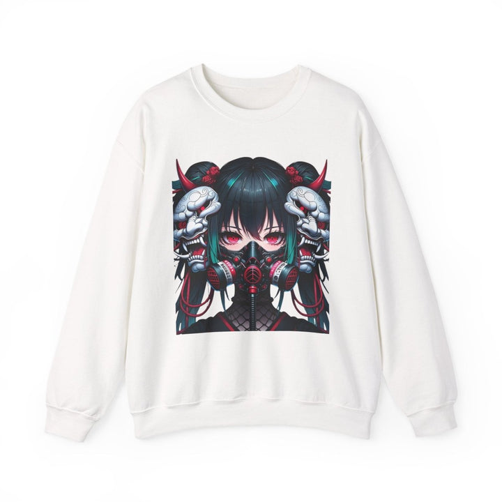 Anime Girl With Oni Mask Unisex Sweatshirt - S - Antique Cherry Red - Anime Girl With Oni Mask Unisex Sweatshirt - Tatoo Tee
