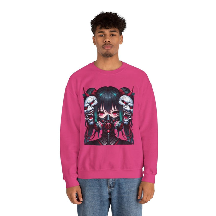Anime Girl With Oni Mask Unisex Sweatshirt - S - Antique Cherry Red - Anime Girl With Oni Mask Unisex Sweatshirt - Tatoo Tee
