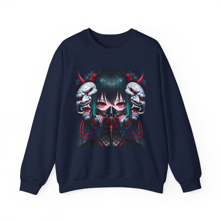 Anime Girl With Oni Mask Unisex Sweatshirt - S - Antique Cherry Red - Anime Girl With Oni Mask Unisex Sweatshirt - Tatoo Tee