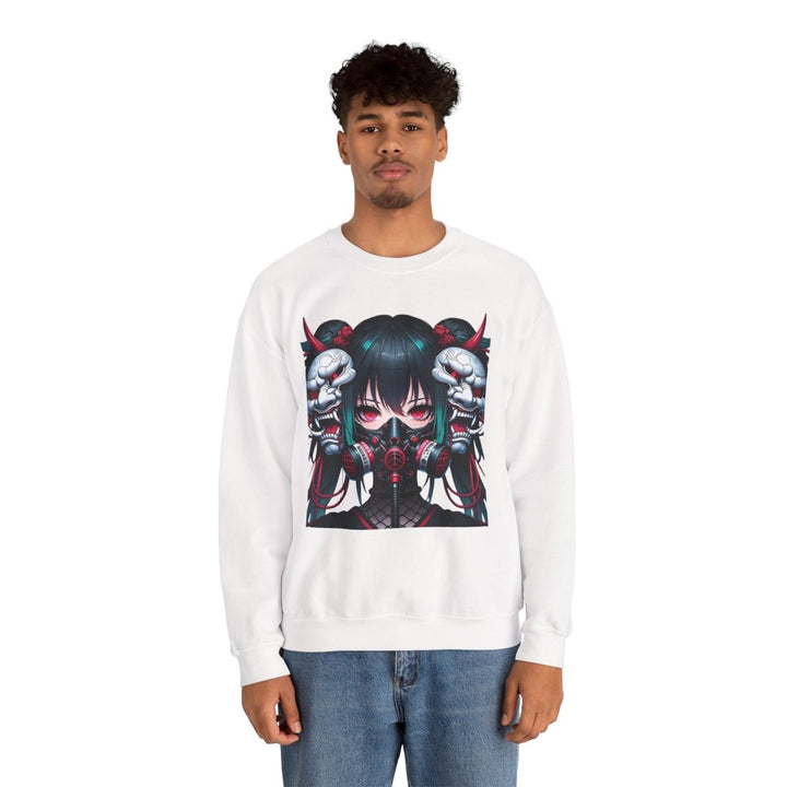 Anime Girl With Oni Mask Unisex Sweatshirt - S - Antique Cherry Red - Anime Girl With Oni Mask Unisex Sweatshirt - Tatoo Tee