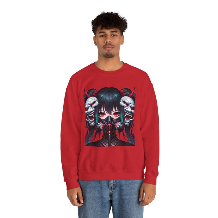 Anime Girl With Oni Mask Unisex Sweatshirt - S - Antique Cherry Red - Anime Girl With Oni Mask Unisex Sweatshirt - Tatoo Tee