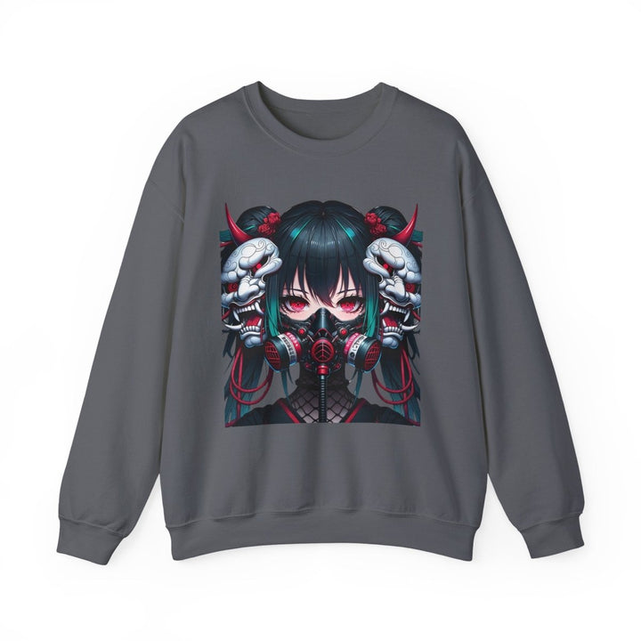 Anime Girl With Oni Mask Unisex Sweatshirt - S - Antique Cherry Red - Anime Girl With Oni Mask Unisex Sweatshirt - Tatoo Tee