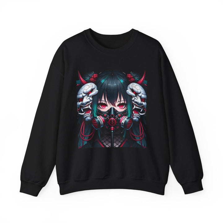 Anime Girl With Oni Mask Unisex Sweatshirt - S - Antique Cherry Red - Anime Girl With Oni Mask Unisex Sweatshirt - Tatoo Tee