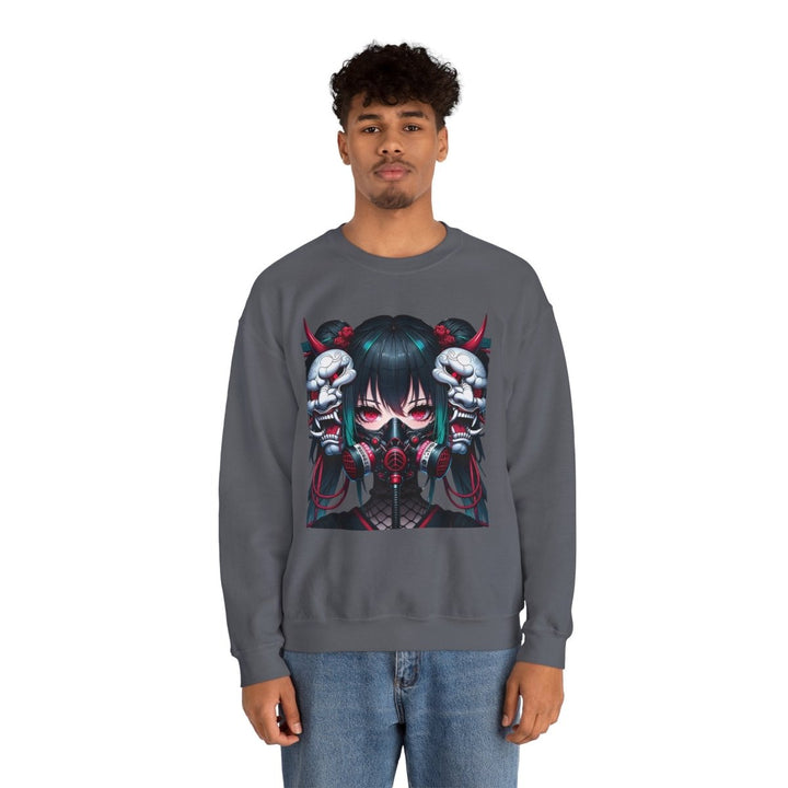 Anime Girl With Oni Mask Unisex Sweatshirt - S - Antique Cherry Red - Anime Girl With Oni Mask Unisex Sweatshirt - Tatoo Tee