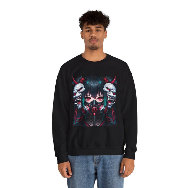 Anime Girl With Oni Mask Unisex Sweatshirt - S - Antique Cherry Red - Anime Girl With Oni Mask Unisex Sweatshirt - Tatoo Tee