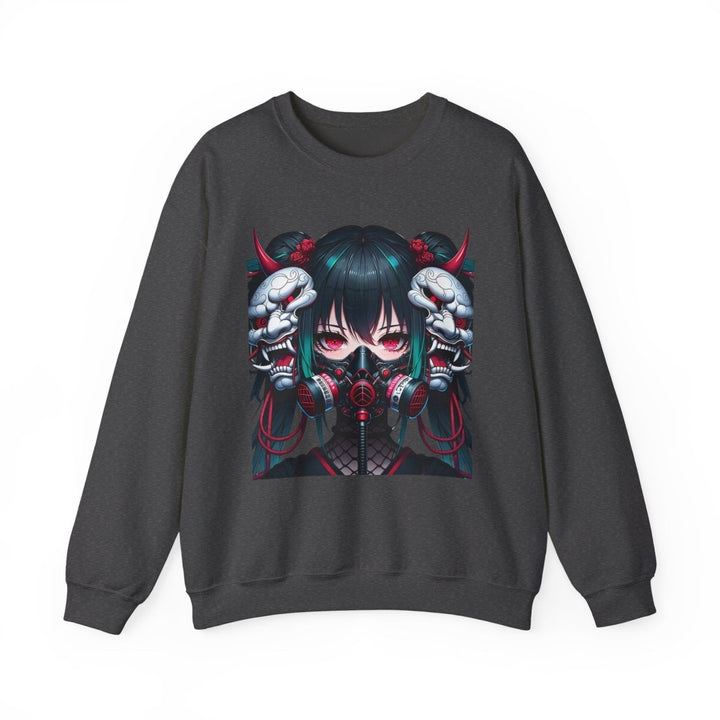 Anime Girl With Oni Mask Unisex Sweatshirt - S - Antique Cherry Red - Anime Girl With Oni Mask Unisex Sweatshirt - Tatoo Tee