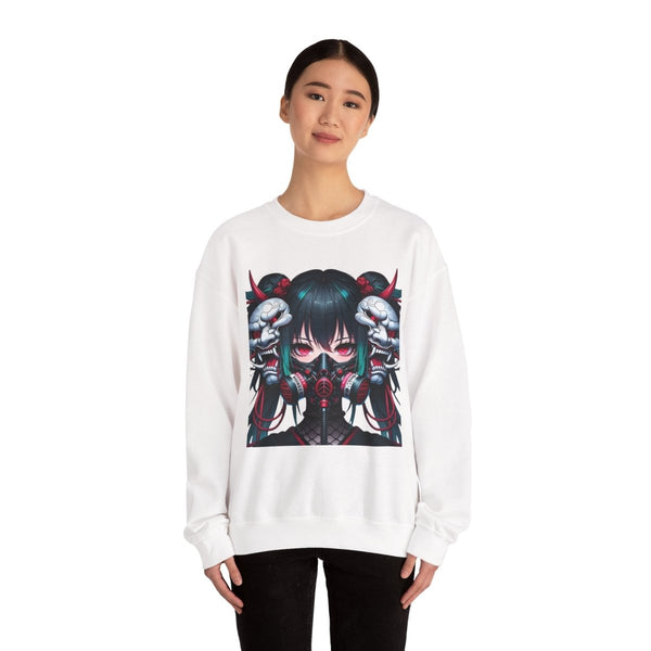 Anime Girl With Oni Mask Unisex Sweatshirt - S - White - Anime Girl With Oni Mask Unisex Sweatshirt - Tatoo Tee