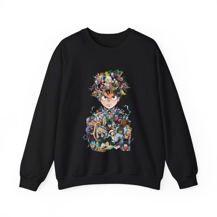 Anime - Inspired Unisex Crewneck Sweatshirt - Hero Collage Design - S - Black - Anime - Inspired Unisex Crewneck Sweatshirt - Hero Collage Design - Tatoo Tee