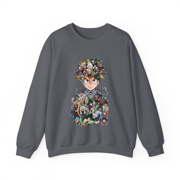 Anime - Inspired Unisex Crewneck Sweatshirt - Hero Collage Design - S - Charcoal - Anime - Inspired Unisex Crewneck Sweatshirt - Hero Collage Design - Tatoo Tee