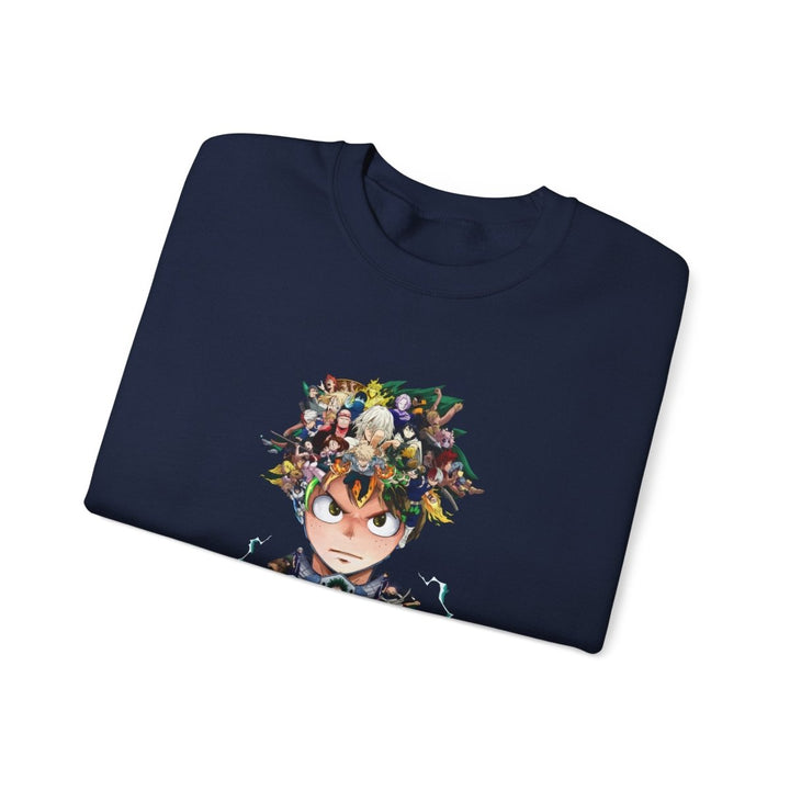 Anime - Inspired Unisex Crewneck Sweatshirt - Hero Collage Design - S - Navy - Anime - Inspired Unisex Crewneck Sweatshirt - Hero Collage Design - Tatoo Tee