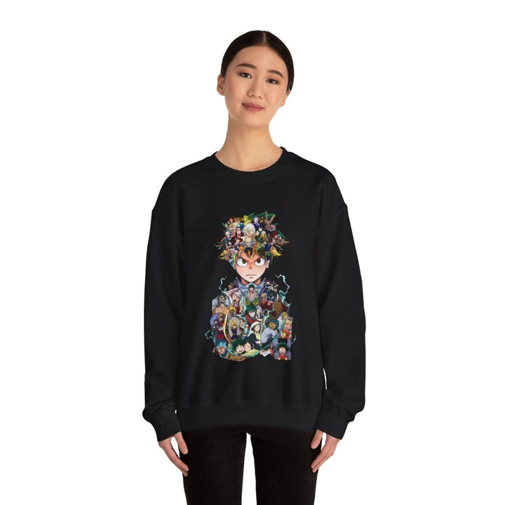 Anime - Inspired Unisex Crewneck Sweatshirt - Hero Collage Design - S - Navy - Anime - Inspired Unisex Crewneck Sweatshirt - Hero Collage Design - Tatoo Tee