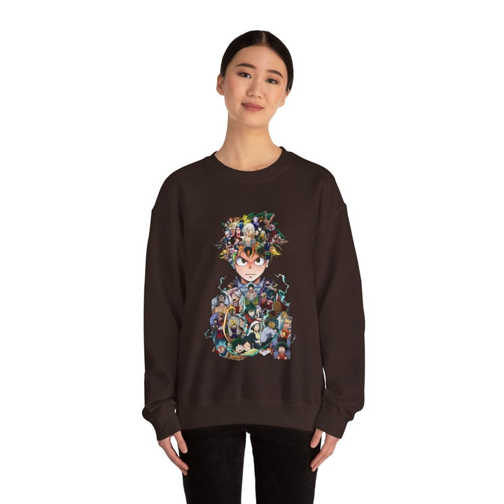 Anime - Inspired Unisex Crewneck Sweatshirt - Hero Collage Design - S - Navy - Anime - Inspired Unisex Crewneck Sweatshirt - Hero Collage Design - Tatoo Tee