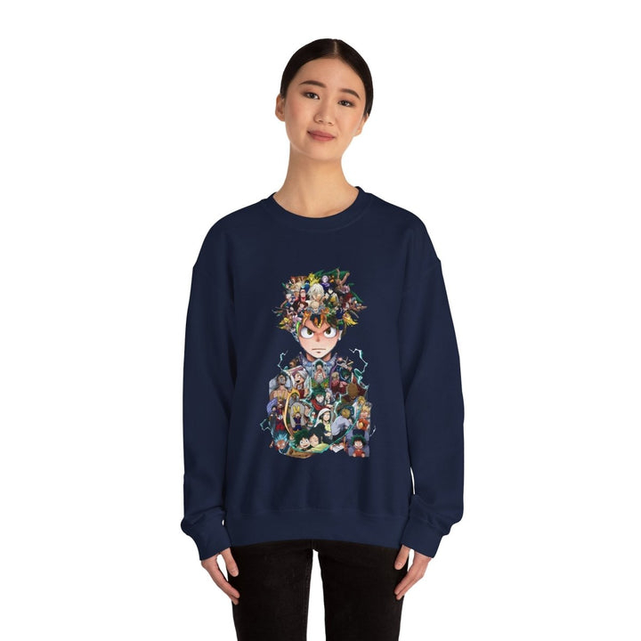 Anime - Inspired Unisex Crewneck Sweatshirt - Hero Collage Design - S - Navy - Anime - Inspired Unisex Crewneck Sweatshirt - Hero Collage Design - Tatoo Tee