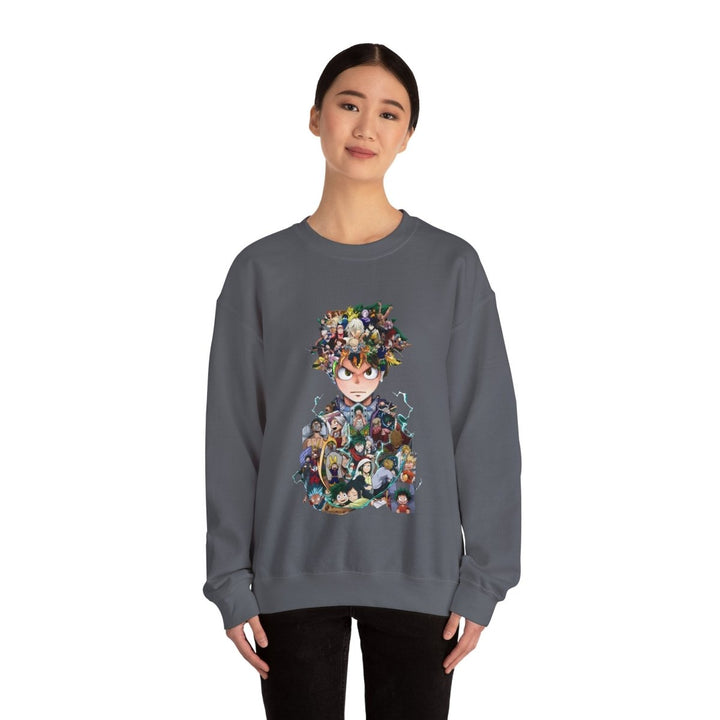 Anime - Inspired Unisex Crewneck Sweatshirt - Hero Collage Design - S - Navy - Anime - Inspired Unisex Crewneck Sweatshirt - Hero Collage Design - Tatoo Tee