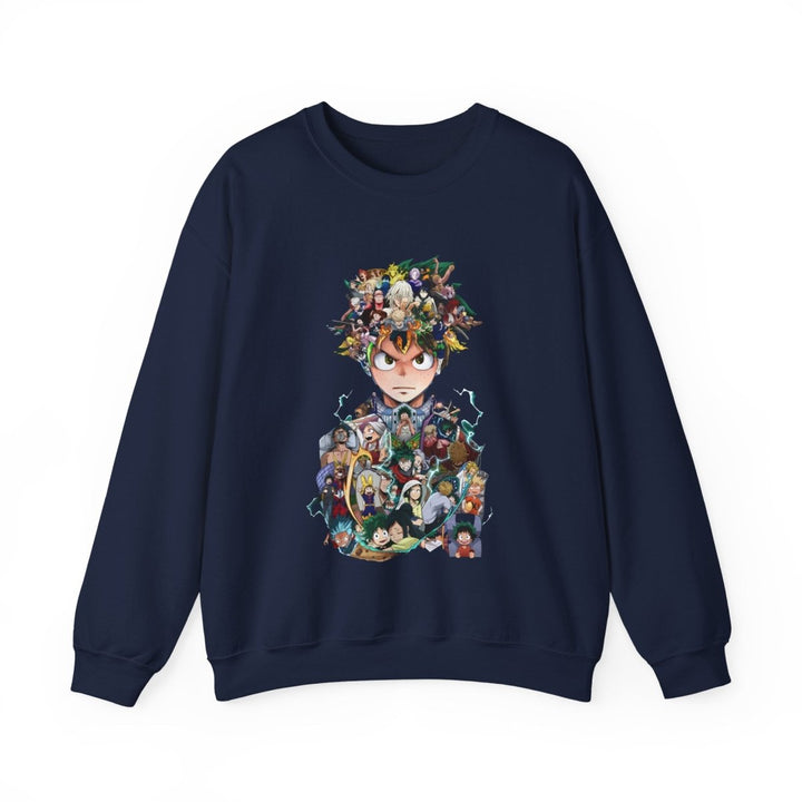 Anime - Inspired Unisex Crewneck Sweatshirt - Hero Collage Design - S - Navy - Anime - Inspired Unisex Crewneck Sweatshirt - Hero Collage Design - Tatoo Tee