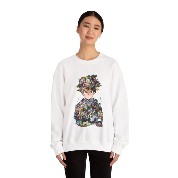 Anime - Inspired Unisex Crewneck Sweatshirt - Hero Collage Design - S - White - Anime - Inspired Unisex Crewneck Sweatshirt - Hero Collage Design - Tatoo Tee