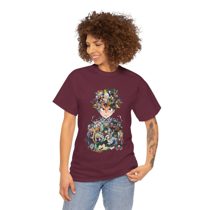 Anime - Inspired Unisex Heavy Cotton Tee - Heroic Comic Art Design - Maroon - S - Anime - Inspired Unisex Heavy Cotton Tee - Heroic Comic Art Design - Tatoo Tee