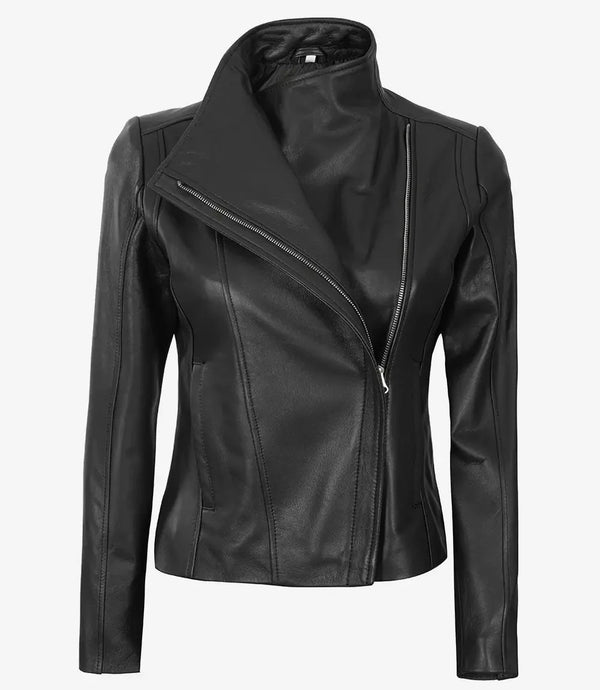 Arezzo Black Flap Closure Cafe Racer Leather Jacket