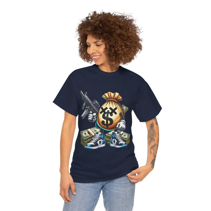 Armed Money Bag Unisex Heavy Cotton Tee - Navy - S - Armed Money Bag Unisex Heavy Cotton Tee - Tatoo Tee