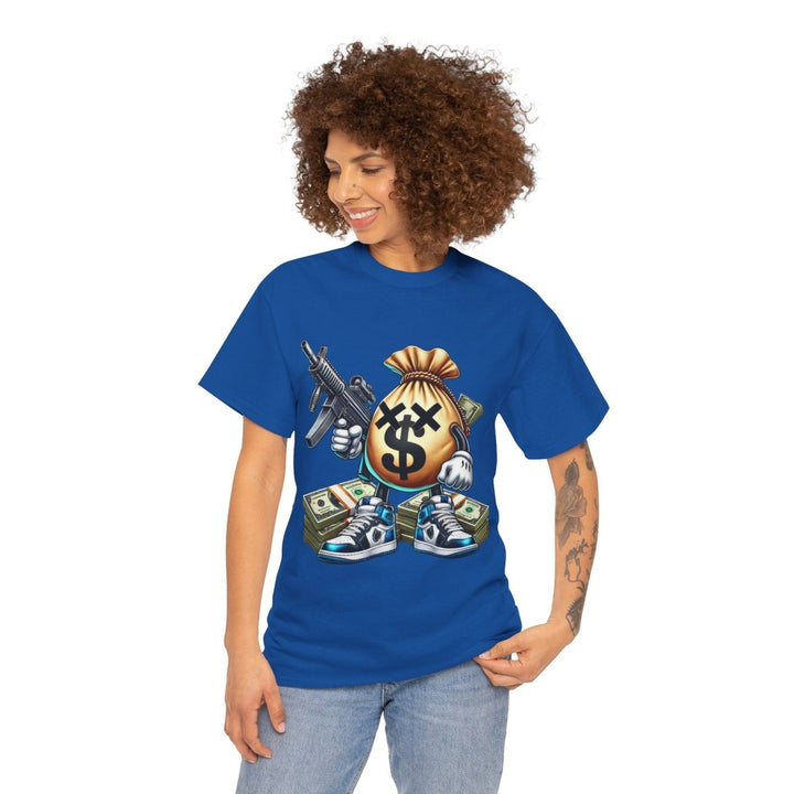Armed Money Bag Unisex Heavy Cotton Tee - Royal - S - Armed Money Bag Unisex Heavy Cotton Tee - Tatoo Tee