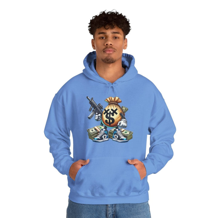 Armed Money Bag Unisex Hoodie - Carolina Blue - S - Armed Money Bag Unisex Hoodie - Tatoo Tee